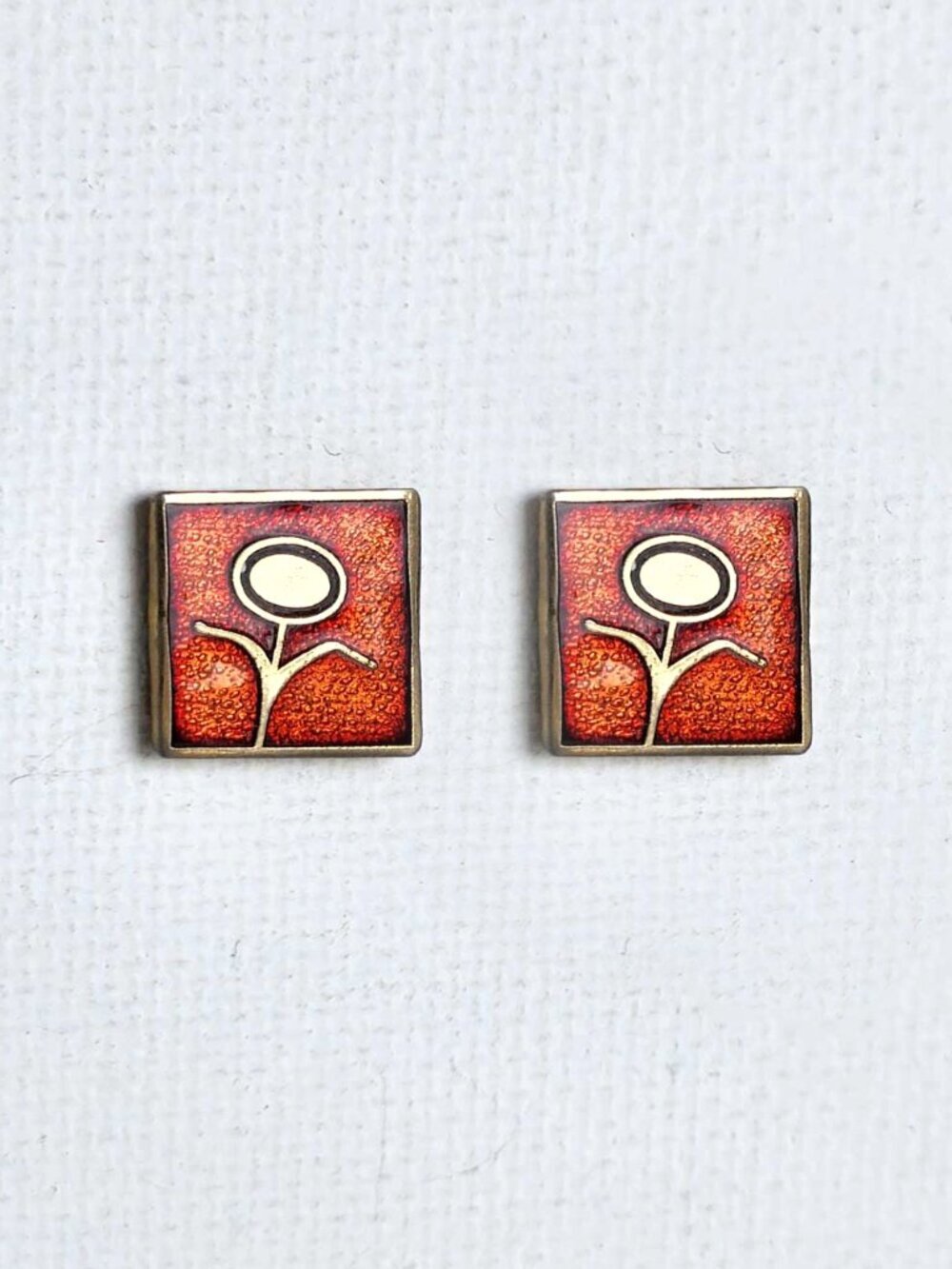 Vintage Robert Gervais 70s signed Modernist enamel figural flower earringgs